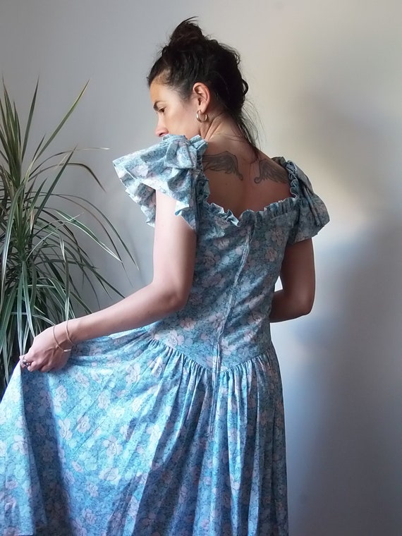 Vintage floral prairie dress / Vintage blue midi … - image 3