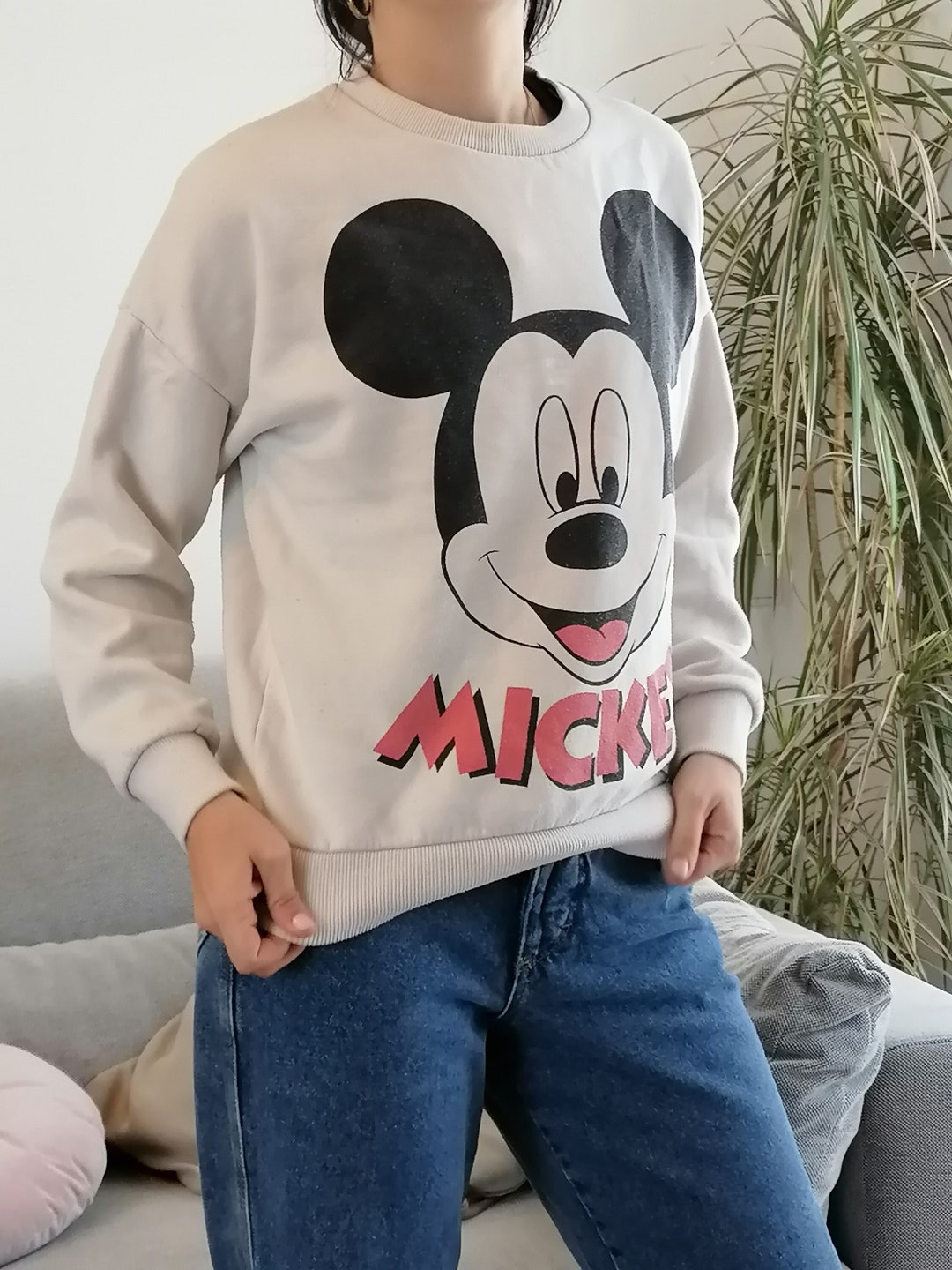 Sudadera blanca vintage de Disney Suéter Mickey Pullover de los