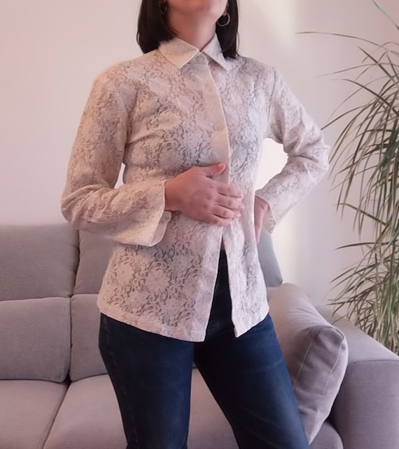 Vintage White Lace Button up Shirt / 90's off White Floral Vintage White Lace Button up Shirt / 90's off White Floral
