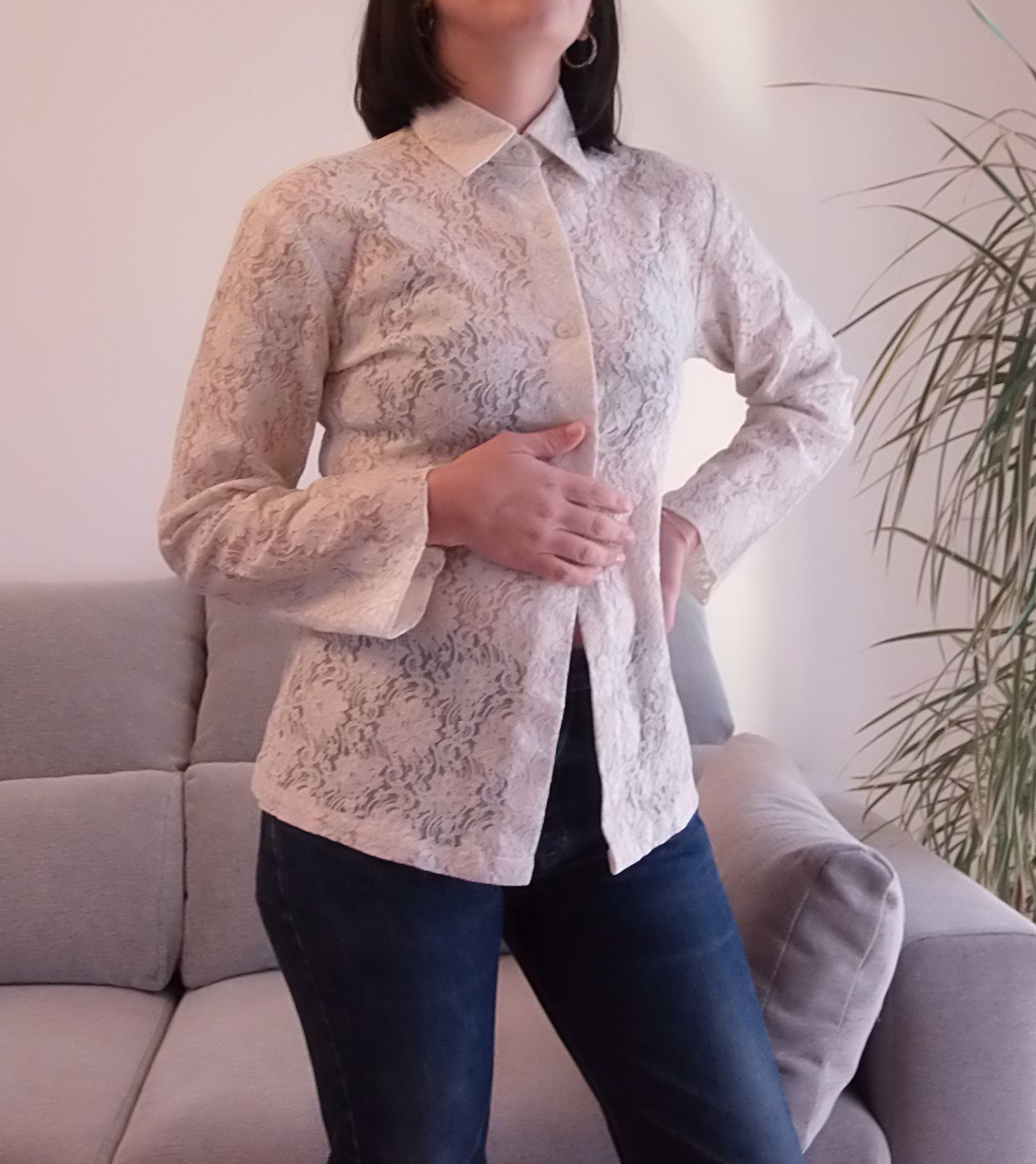 Vintage White Lace Button up Shirt / 90's off White Floral - Etsy