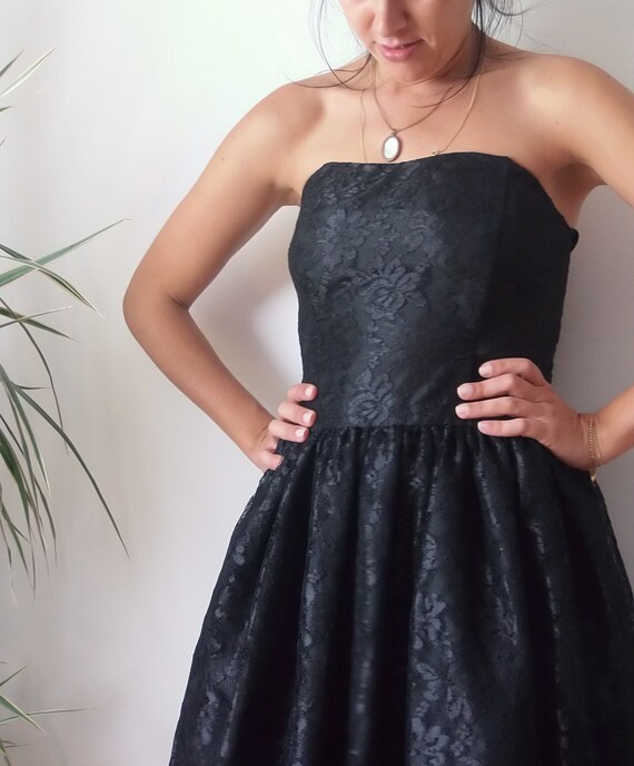 80's black lace midi dress / midi prom black dres… - image 2