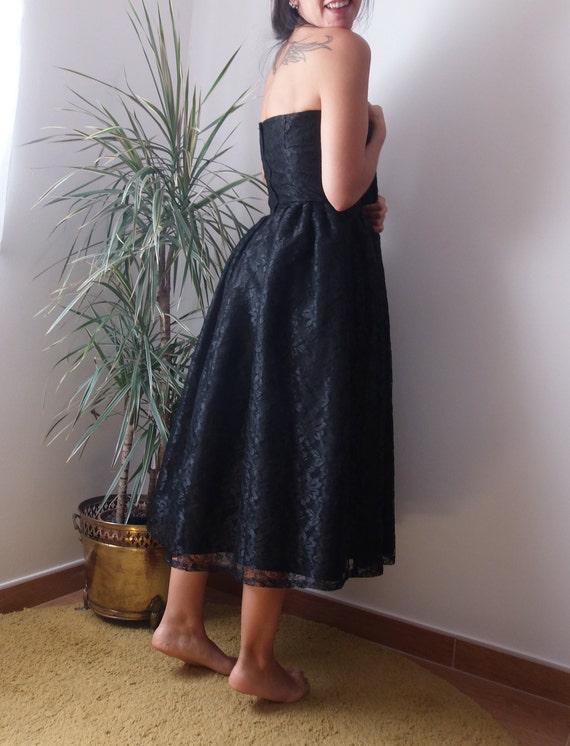 80's black lace midi dress / midi prom black dres… - image 8