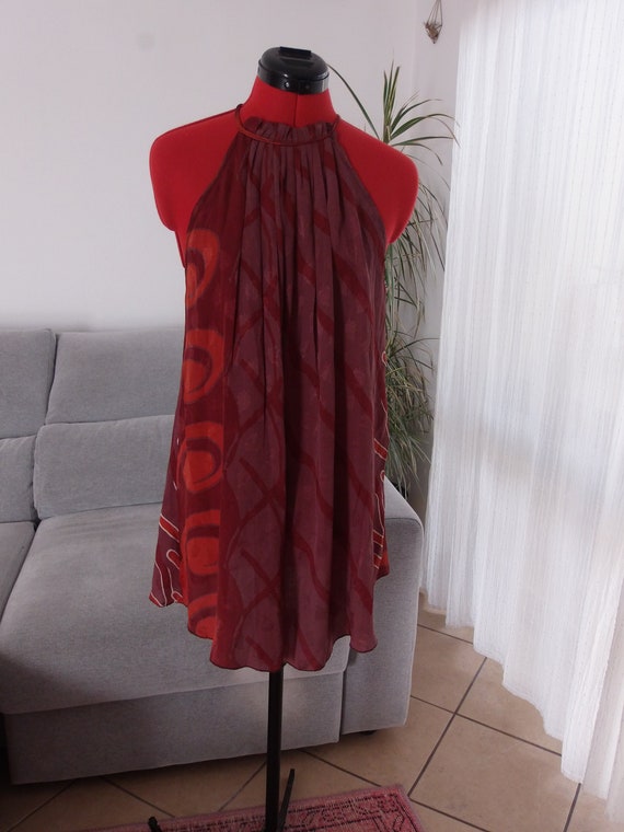 Vintage silk summer Indian dress / 00's deep red … - image 1