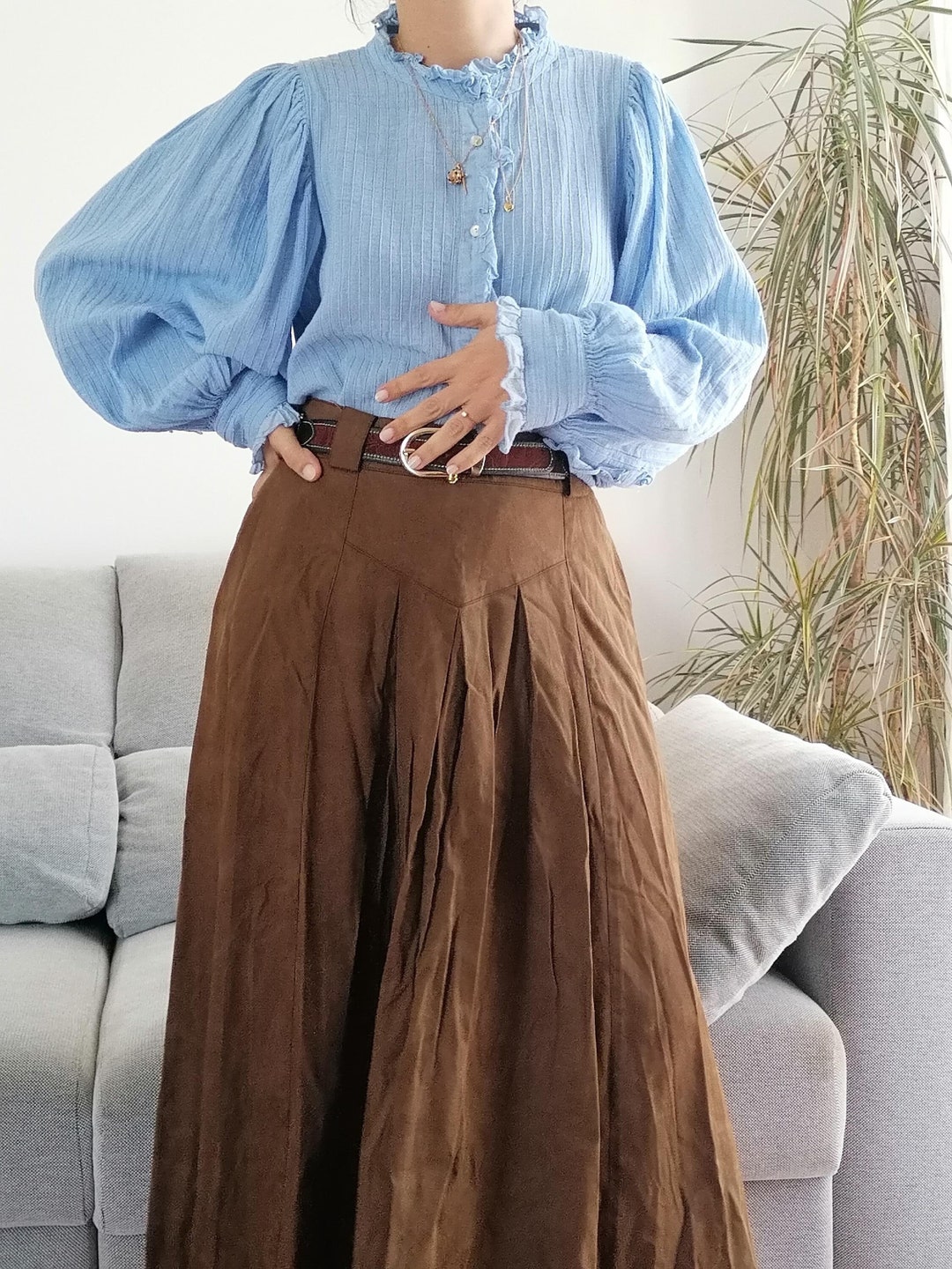 retro off white cotton cuffed shirt blouse ... plus /xl ,,, main image 1