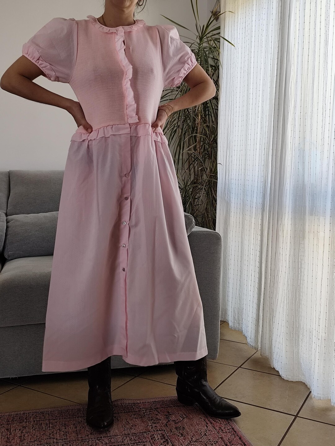 ワンピース 80s cotton Vcollar dress cottage core Vtg 80s COTTAGE CORE Dress With Oversized COLLAR! Medium - Etsy
