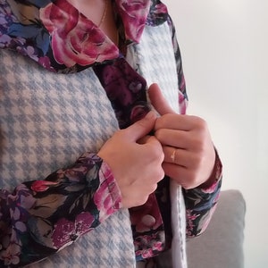 Handmade houndstooth vest / pastel blue and off white pieddepoule hounds tooth vest