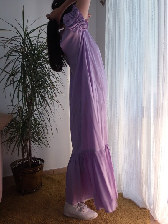 Handgemaakte lila maxi jurk Gepofte mouwen ruche lavendel maxi jurk Paarse oversized brede jurk Etsy Nederland