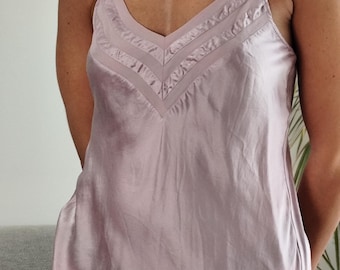 Vintage 100% silk lavender slip dress /90's lilac purple mini dress