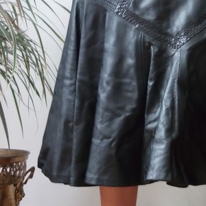 Vintage black leather skirt / 80's leather midi skirt / High waist real leather skirt with trumpet hem / Tulip mermaid fit leather skirt image 5