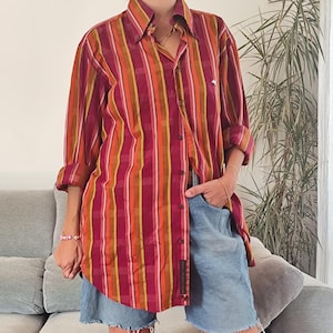 Vintage gestreiftes ETRO-Hemd / pink-grünes Button-Down-Hemd aus den 90ern