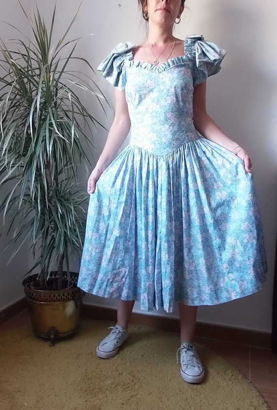 Vintage floral prairie dress / Vintage blue midi … - image 10