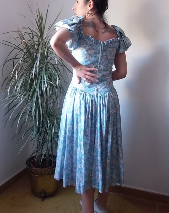 Vintage floral prairie dress / Vintage blue midi … - image 7