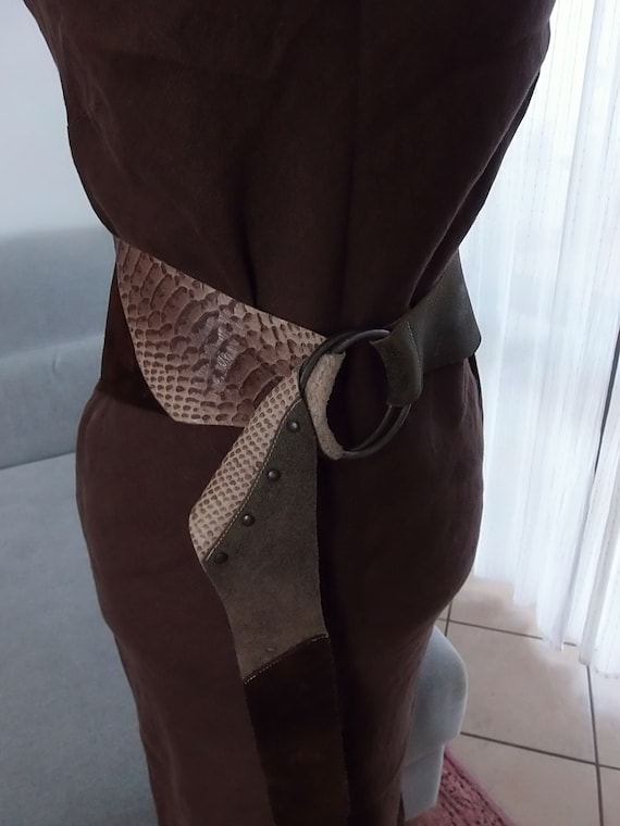 Vintage 100% leather patchwork waist belt / 90's a