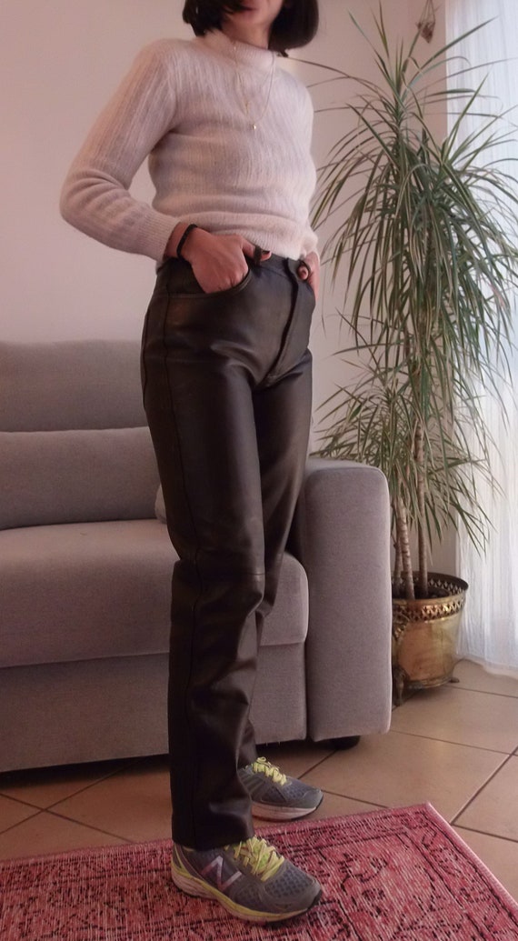 Vintage 100% cuero pantalones marrones chocolate / pantalones | Etsy España