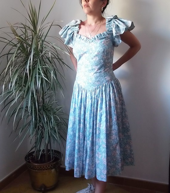 Vintage floral prairie dress / Vintage blue midi … - image 9