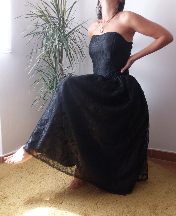 80's black lace midi dress / midi prom black dres… - image 3