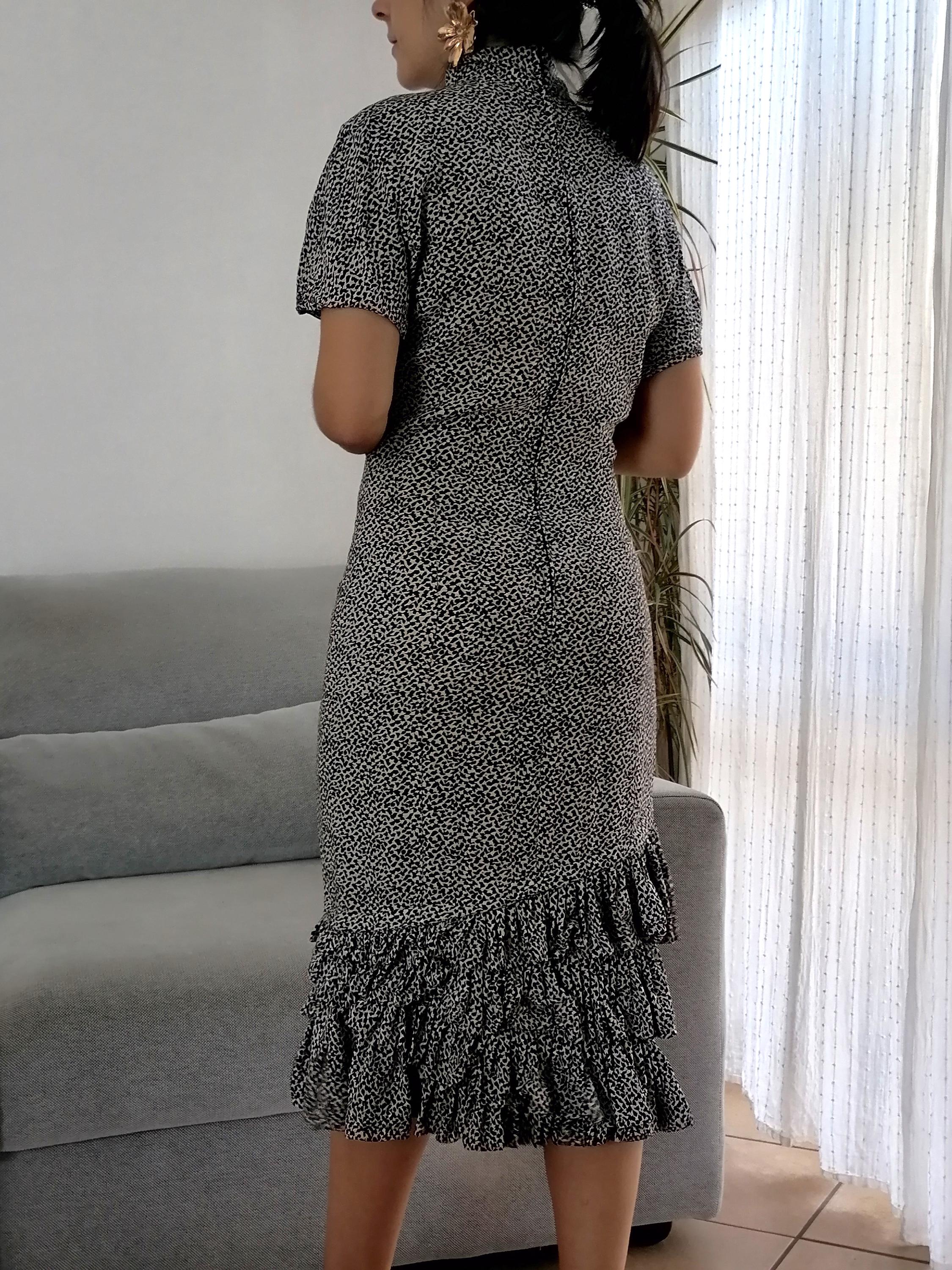 Robe Vintage Louis Feraud Années 80, Imprimé Graphique Noir, Taille M, Manches Longues - Excellent état