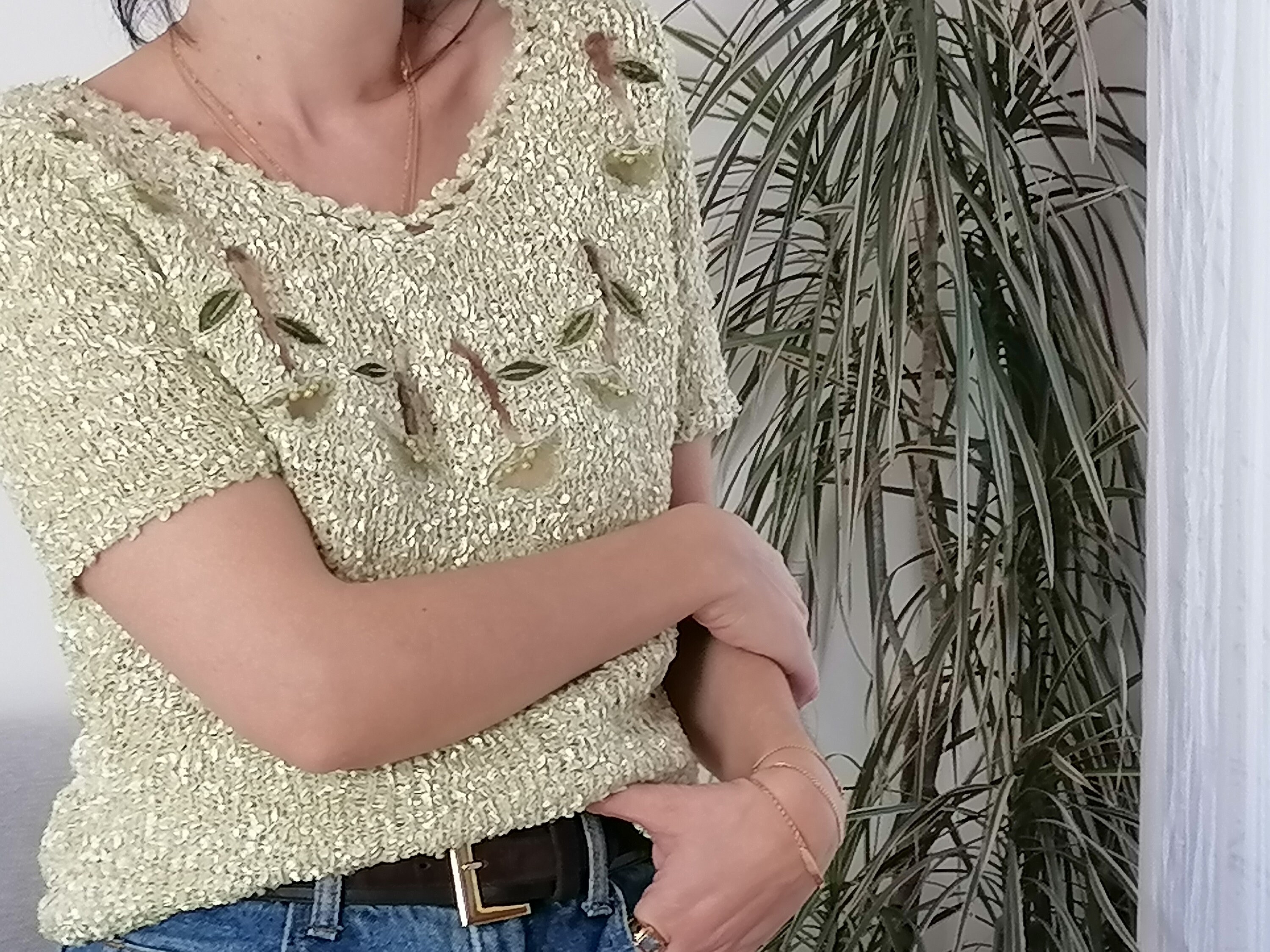 Vintage Sage Green Knit Top / 80