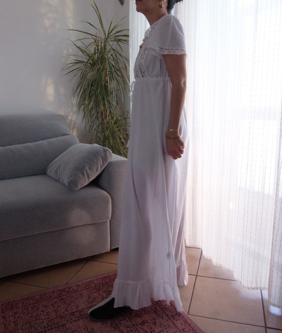 Vintage white maxi dress night gown / 80's bias c… - image 6