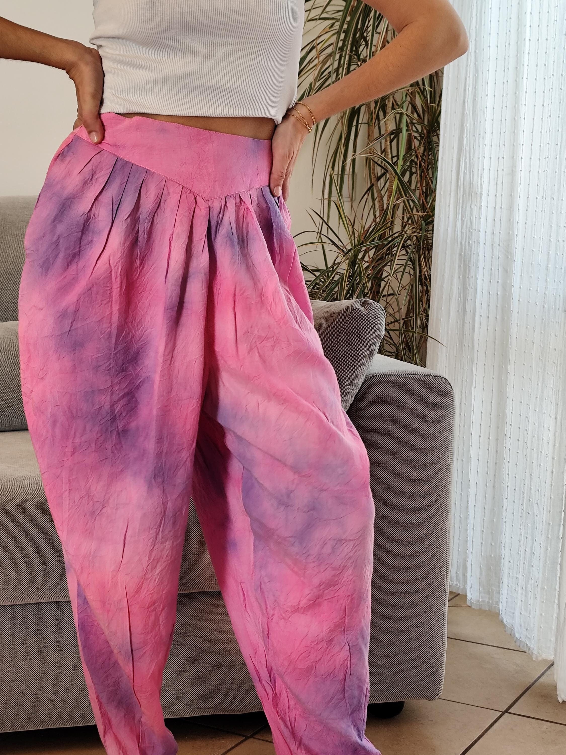 Vintage harem pants pink and purple / 90's tie dye lilac and pink Boho trousers