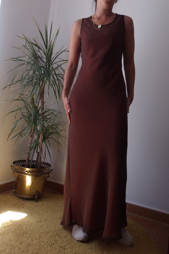 Bias cut maxi dress / Chocolate brown maxi dress /