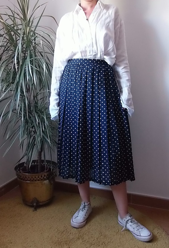 Vintage Polka Dot Skirt / Vintage Navy Polka Dot Midi Skirt - Etsy