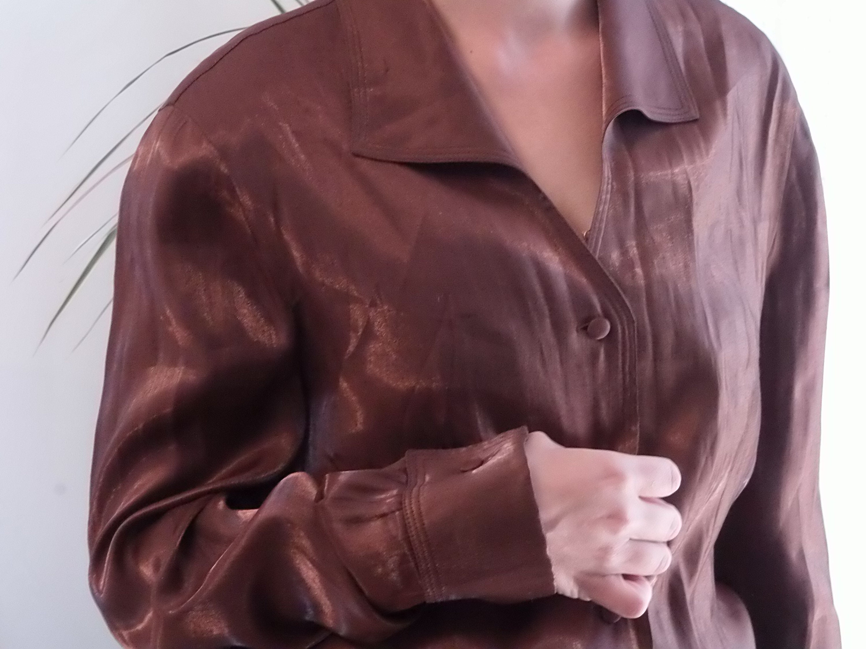 Vintage Shiny Brown Shirt / 90's Sheen 