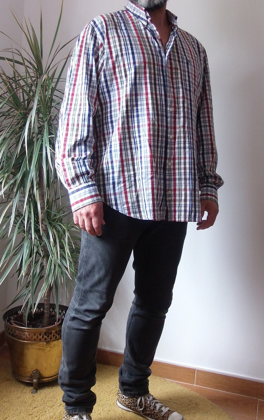 Chemise a carreaux BURBERRY vintage bouton a carreaux burberrys vers le bas bouton de burberry a carreaux colore vers le haut logo brode du chevalier equestre Etsy France