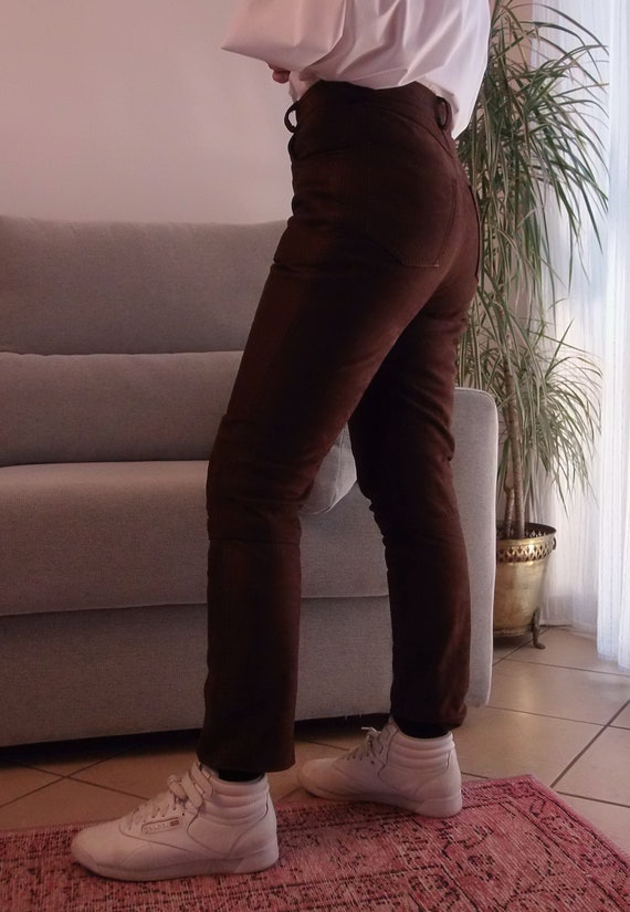 Vintage 100% leather brown pants / 90's high rise… - image 7