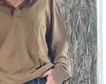 Vintage Burberry green polo/ 80's Burberrys grandpa top blouse longsleeve