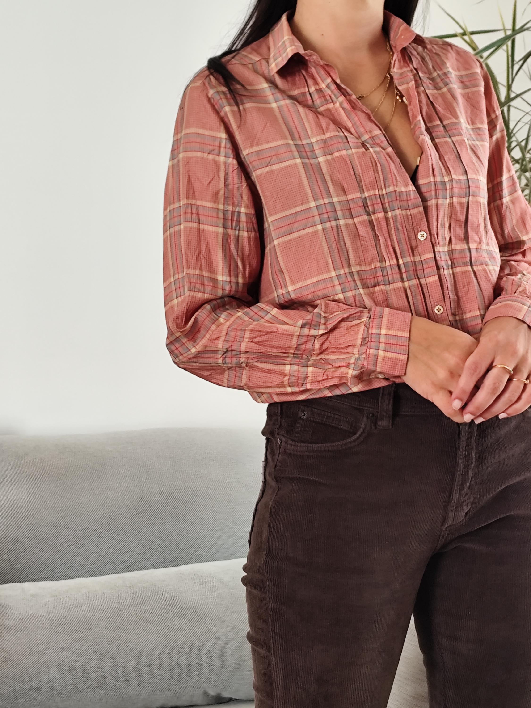 ヴィンテージ CACHAREL シルクチェックシャツ、80年代ピンクチェック 