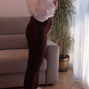 Vintage 100% leather brown pants / 90's high rise chocolate brown suede trousers image 10