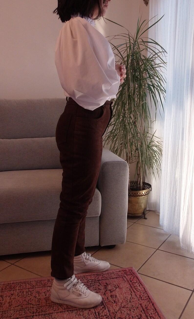 Vintage 100% leather brown pants / 90's high rise chocolate brown suede trousers image 10