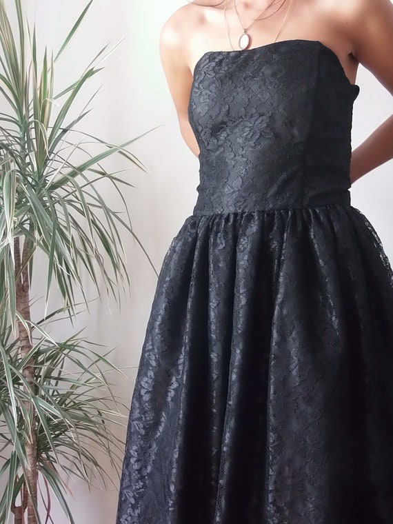 80's black lace midi dress / midi prom black dres… - image 7