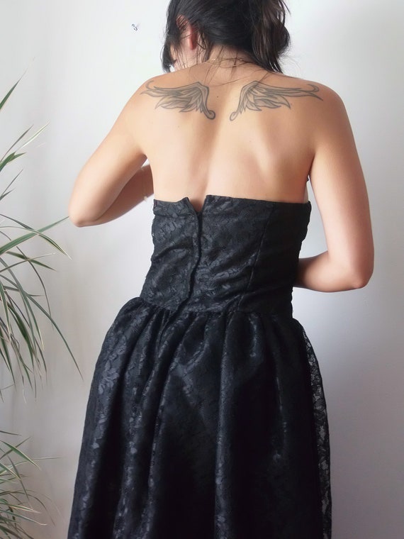 80's black lace midi dress / midi prom black dres… - image 5