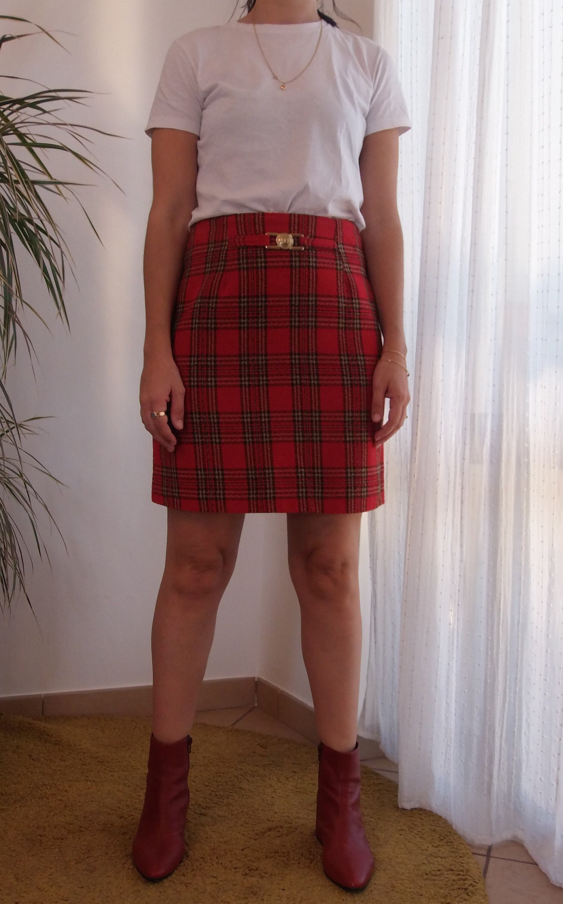 Uretfærdig spille klaver Tårer Vintage Tweed Mini Pencil Skirt / 90's Red Plaid Short - Etsy