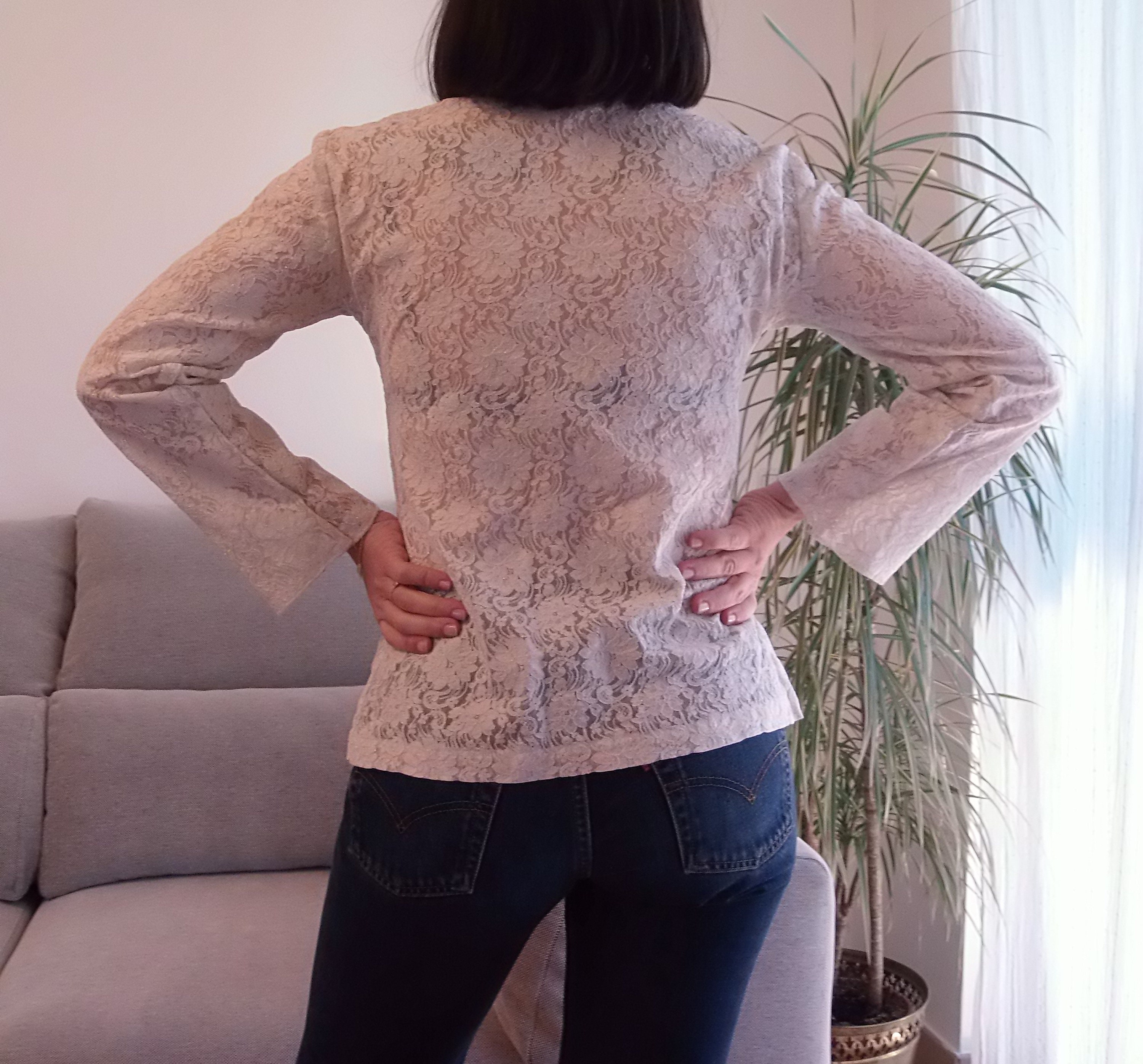 Vintage White Lace Button up Shirt / 90's off White Floral Vintage White Lace Button up Shirt / 90's off White Floral
