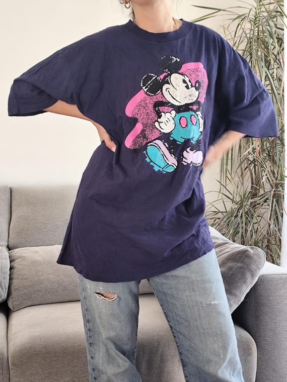 Vintage 80s Mickey Mouse T-shirt, Navy Blue Disney Tee, Made in