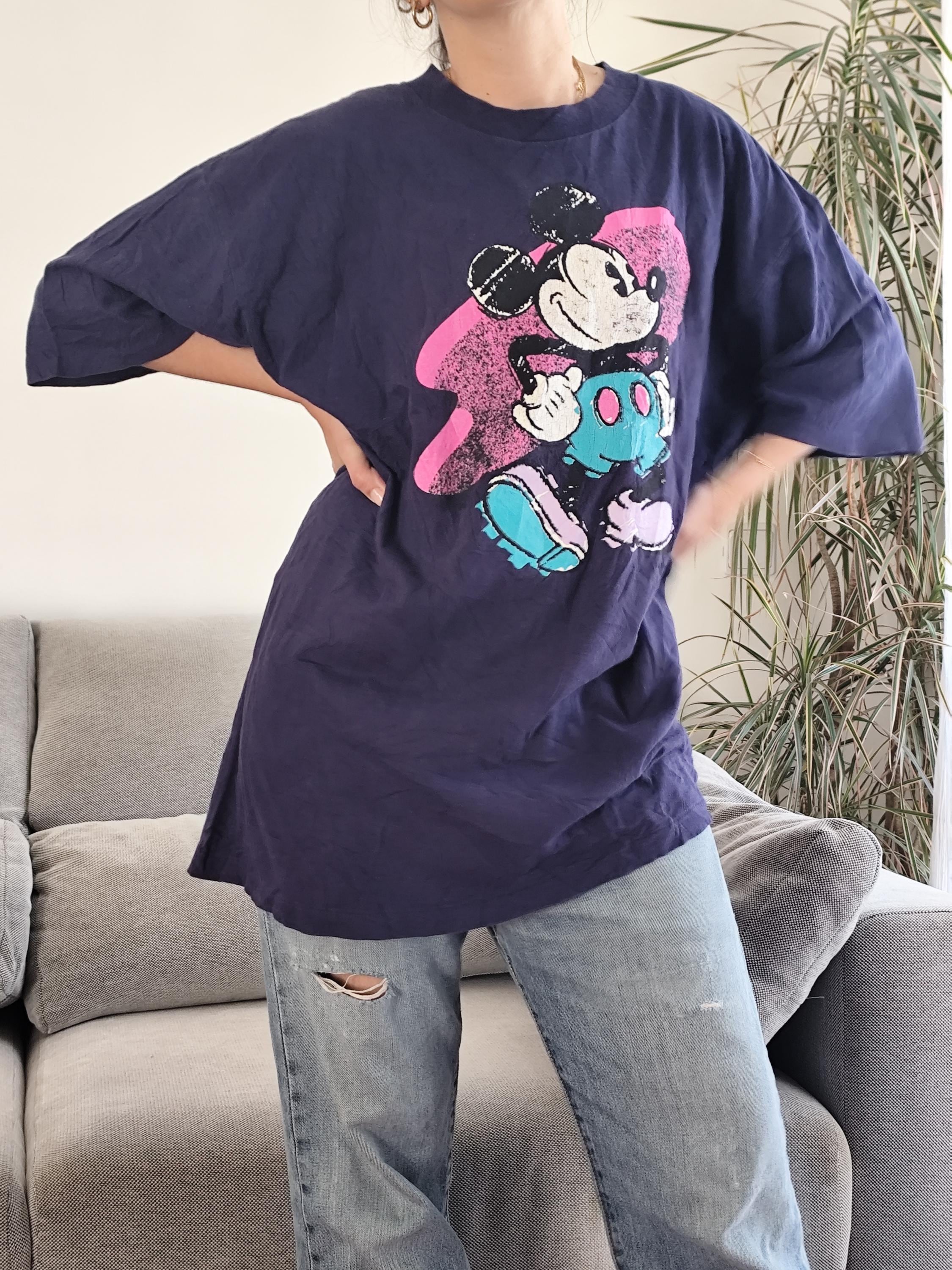 Vintage 80s Mickey Mouse T-shirt, Navy Blue Disney Tee, Made in