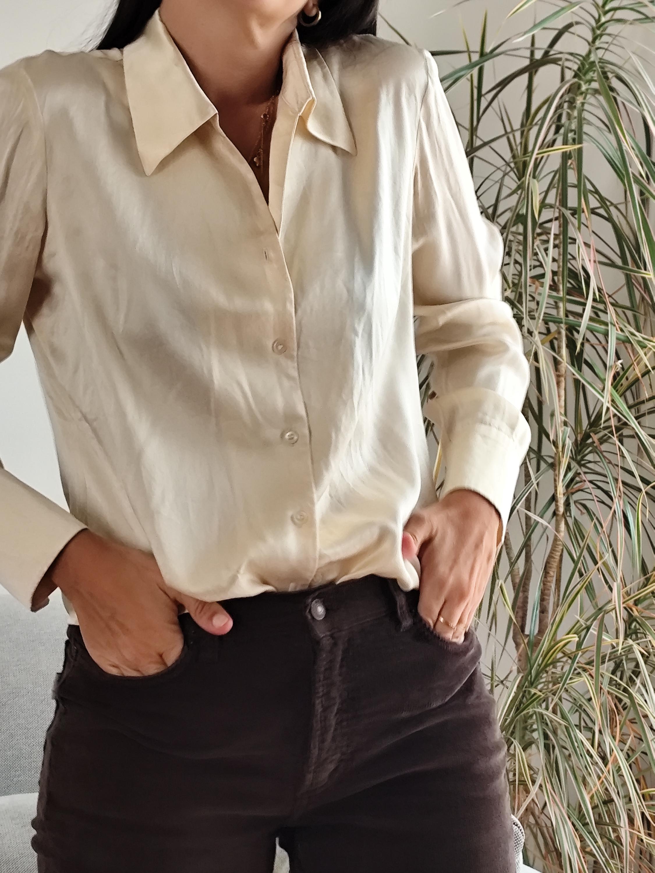 Blouse En Soie Ancienne - Taille S (36/38) - Noir Et Blanc - Atelier De Couture (non Finie)