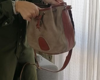 Vintage 100% leather bucket bag / 90&#39;s leather and suede medium size handbag