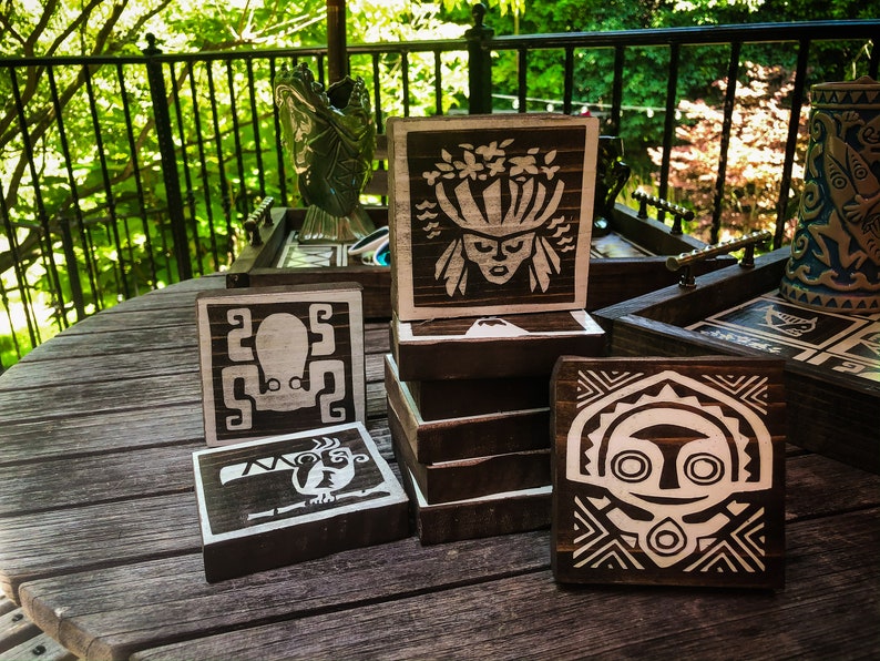 Rustic Wood Tiki Coaster Art Tiles Trader Sam/'s Cocktail Bar Drinks