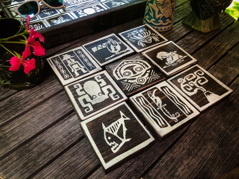 Rustic Wood Tiki Coaster Art Tiles Trader Sam/'s Cocktail Bar Drinks