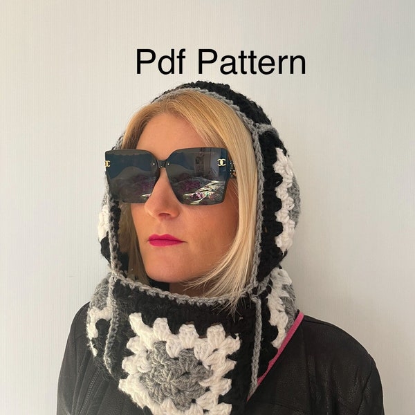 Crochet BALACLAVA Pattern , Granny square , Hood pdf written pattern , Crochet ski mask , Granny Square Balaclava pattern , DIY Crochet