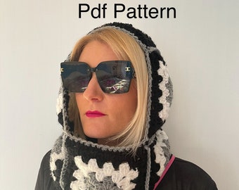 Crochet BALACLAVA Pattern , Granny square , Hood pdf written pattern , Crochet ski mask , Granny Square Balaclava pattern , DIY Crochet
