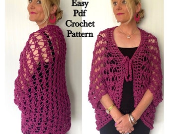 Crochet pattern for women, Cardigan pdf modern, Wool lace sweater crochet pattern clothes, easy beginner oversized pattern, quick US terms