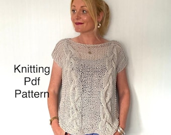 Irish cable sweater knitting pattern, Summer pattern, pattern, pdf easy beginner knitting quick, Top jumper knit diy pattern tunic women