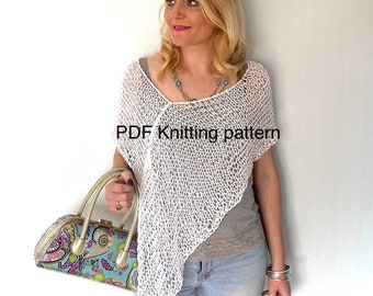 Summer knitting pattern, poncho knitting pattern, pdf instant download, easy beginner knitting quick, cape wrap knit diy pattern cotton knit