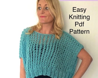 Patrón de tejido para top de mujer, top corto en pdf Plus, moderno, patrón de tejido de suéter de encaje, patrón de gran tamaño fácil para principiantes, verano rápido