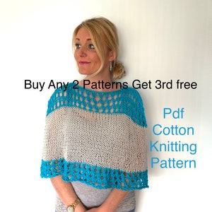 Cotton knitting poncho pattern, lace cape for women, beginner knitting, easy quick knits, knitted clothes diy, pdf lace pattern, shawl knit image 1